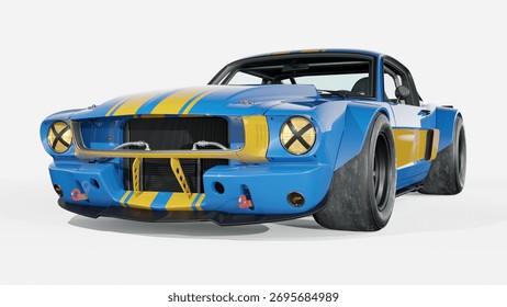 3D rendering of a brand-less generic concept muscle car