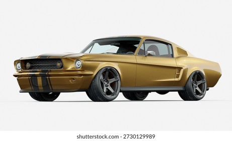 3D rendering of a brand-less generic concept muscle car