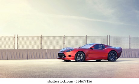 3D rendering of a brand-less generic concept car in outdoor environment.