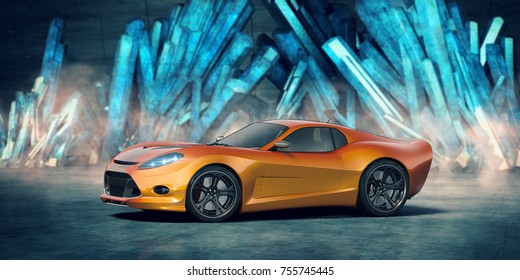3D rendering of a brand-less generic concept car