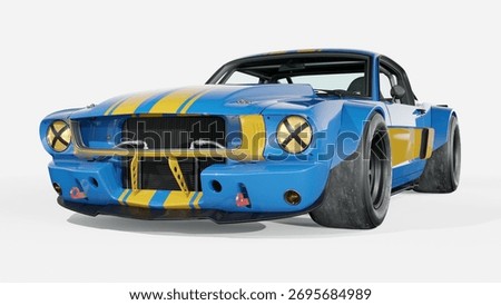 3D rendering of a brand-less generic concept muscle car