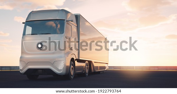 3D rendering of a brand-less generic\
concept truck. Electric autonomous\
truck