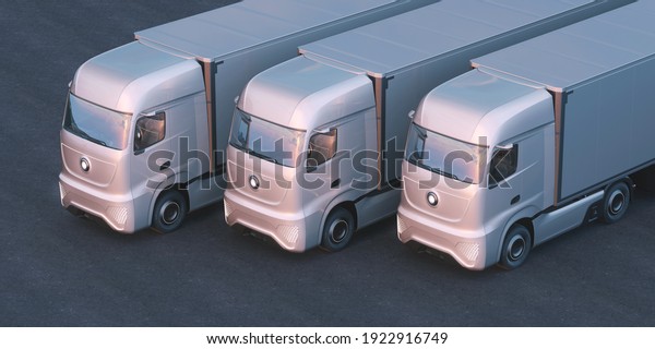 3D rendering of a brand-less generic\
concept truck. Electric autonomous\
truck