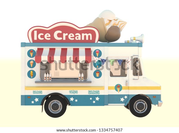 3D\
rendering of a brand-less generic ice cream\
truck