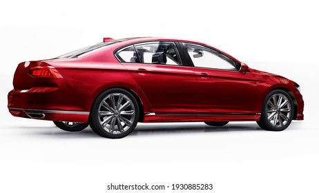 3d Rendering Of A Brandless Generic Red Car In A White Studio Environment