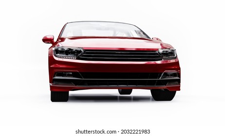 3d rendering of a brandless generic red car in a white studio environment