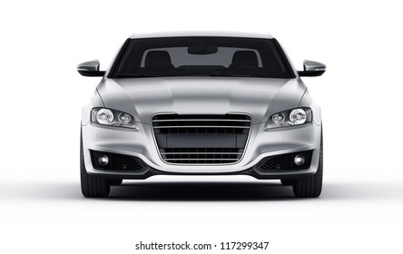 3d rendering of a brandless generic silver car of my own design in a studio environment