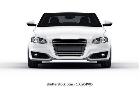 3d rendering of a brandless generic white car of my own design in a studio environemnt