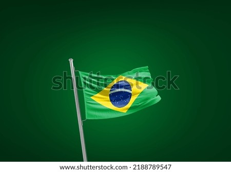 3d rendering Brazil flag waving in the wind on flagpole.