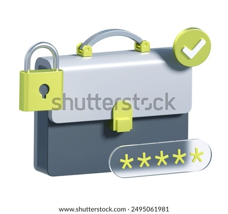 3d rendering of briefcase with lock and password. stylized simple 3d icon of secure brief case. 3d illustration for business	