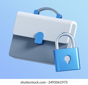 3d rendering of briefcase with lock. stylized simple 3d icon of brief case. 3d illustration for business	