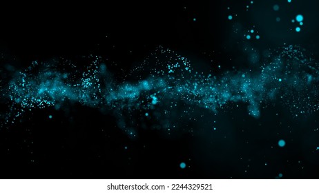 3D rendering of a bright abstract cloud made of particle structure. The flow of particles on the background in the form of a simulated wave of dots