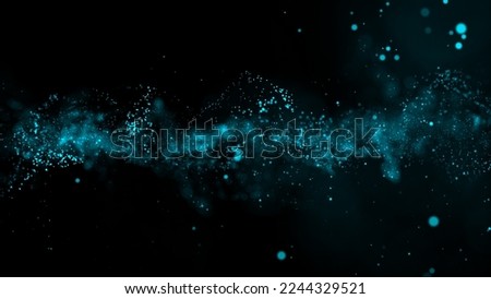 3D rendering of a bright abstract cloud made of particle structure. The flow of particles on the background in the form of a simulated wave of dots