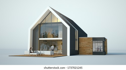 3D Rendering Of A Bright Modern House Architecture Model