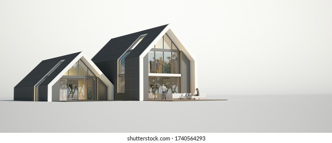 3D Rendering Of A Bright Modern House Architecture Model