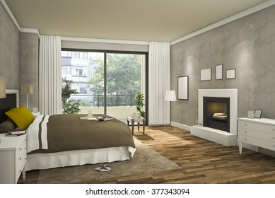3d rendering bright nice bed room with warm light