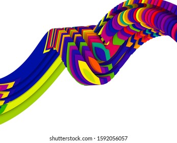 3D Rendering of brightly colored fragmented wave on the subject of information, construction and movement.