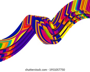 3D Rendering of brightly colored fragmented wave on the subject of information, construction and movement.
