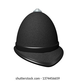 3D Rendering Of British Police Hat. 3D Rendering Isolated On White.