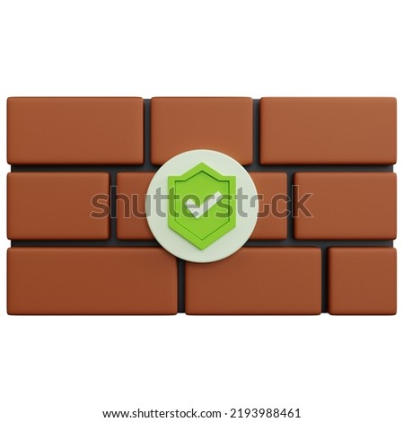3d rendering brown brick wall with shield isolated