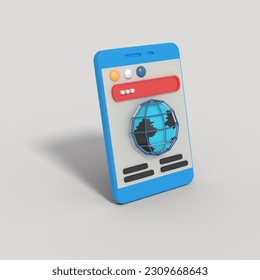 3d rendering of Browser website on a phone