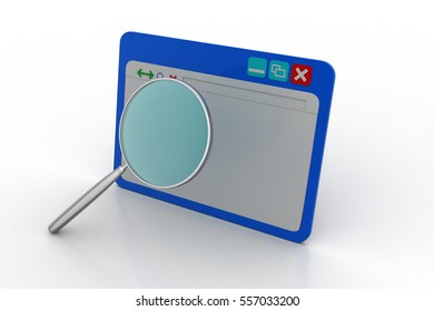 3D rendering of Browser window with magnifier