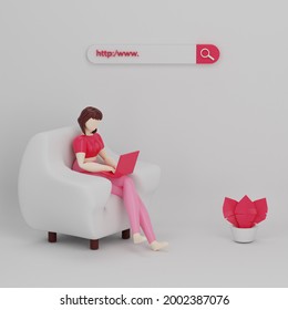 3D RENDERING Browsing online concept illustration