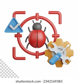 3d rendering bug fixing isolated useful for technology, programming, development, coding, software, app, computing, server and connection design element