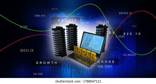 3d rendering building with laptop 