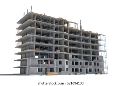 3d Rendering Building Under Construction Scaffolding Stock Illustration ...