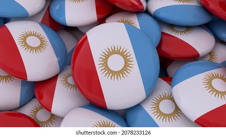 3d Rendering Of A Bunch Of Badges With The Flag Of The Province Of Córdoba, Argentina