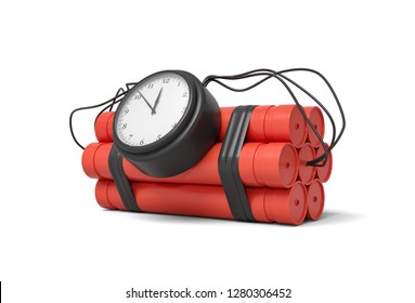 3d rendering of a bundle of dynamite sticks with a clock attached to the side of it on a white background. Dangerous job. Explosive supplies. Destroy and demolish. Ilustración de stock