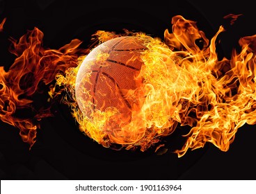 3D rendering burning flame basketball ball