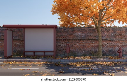 3d Rendering Of Bus Shelter In Front Of A Brick Wall