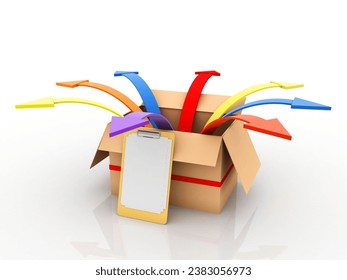 3d rendering business up arrow graph in open card board
