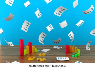 3d rendering of Business graph  with chart