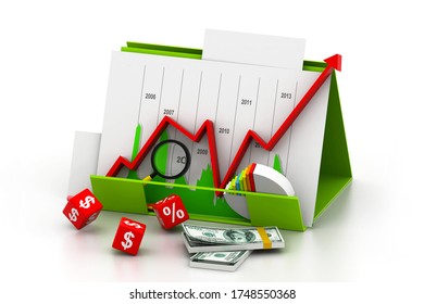 3d rendering of Business graph and chart in folder	