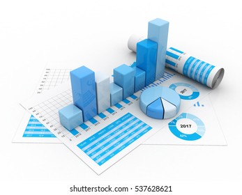 3d rendering business graph and documents