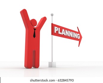 3d rendering business man with text arrow planing