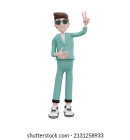 3d Rendering Businessman Holding Up 2 Fingers Pose