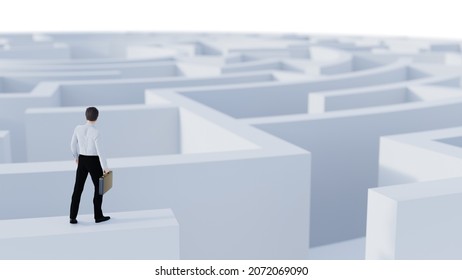 3D Rendering. 3D Businessman Standing in front of the maze. Success soncept.