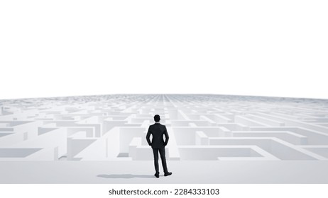 3D Rendering. 3D Businessman Standing in front of the maze. Success soncept.