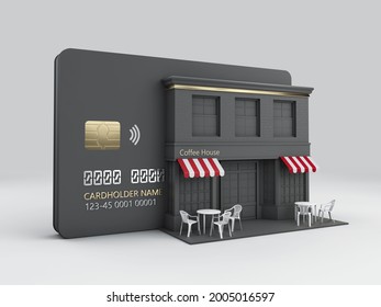 3d Rendering of Cafe terrace with Bank Card, clipping path included - Powered by Shutterstock