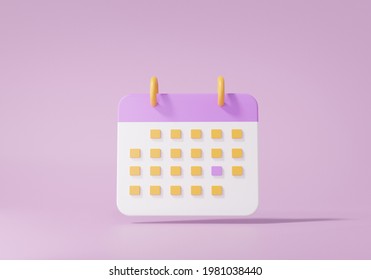 3d rendering Calendar icon symbol. minimal cartoon style design. Day month year concept. on purple background, illustration - Powered by Shutterstock