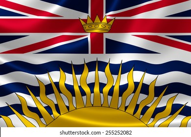 3D rendering of the Canadian provincial flag of British Columbia on satin texture.