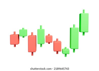 3d Rendering Candlestick Chart  Isolated On White Background. Financial And Stock Markets, Minimal Concept Trading Cryptocurrency, Investment Trading, Exchange, Isometric, Financial Index, 3D Bullish.