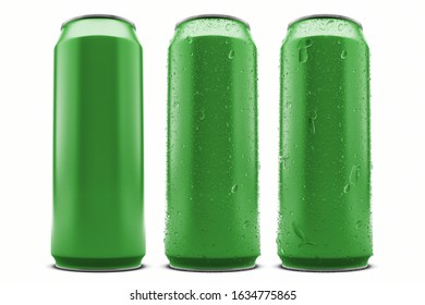 3d rendering canned with water drops isolated on white background.