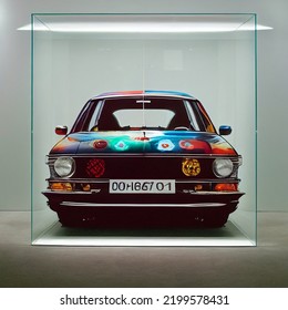 3D Rendering Of A Car In A Glass Case