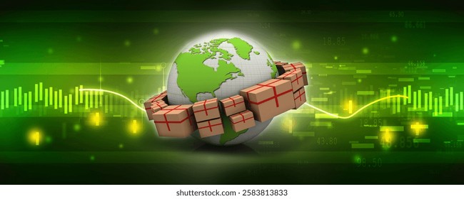 3d rendering Cardboard boxes with globe