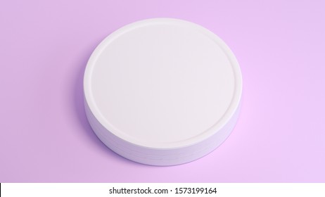 3d Rendering Of Cardboard Round Container For  Cheese.  Closed. On Pink Background. Realistic Products Packaging Mockup With Soft Shadows